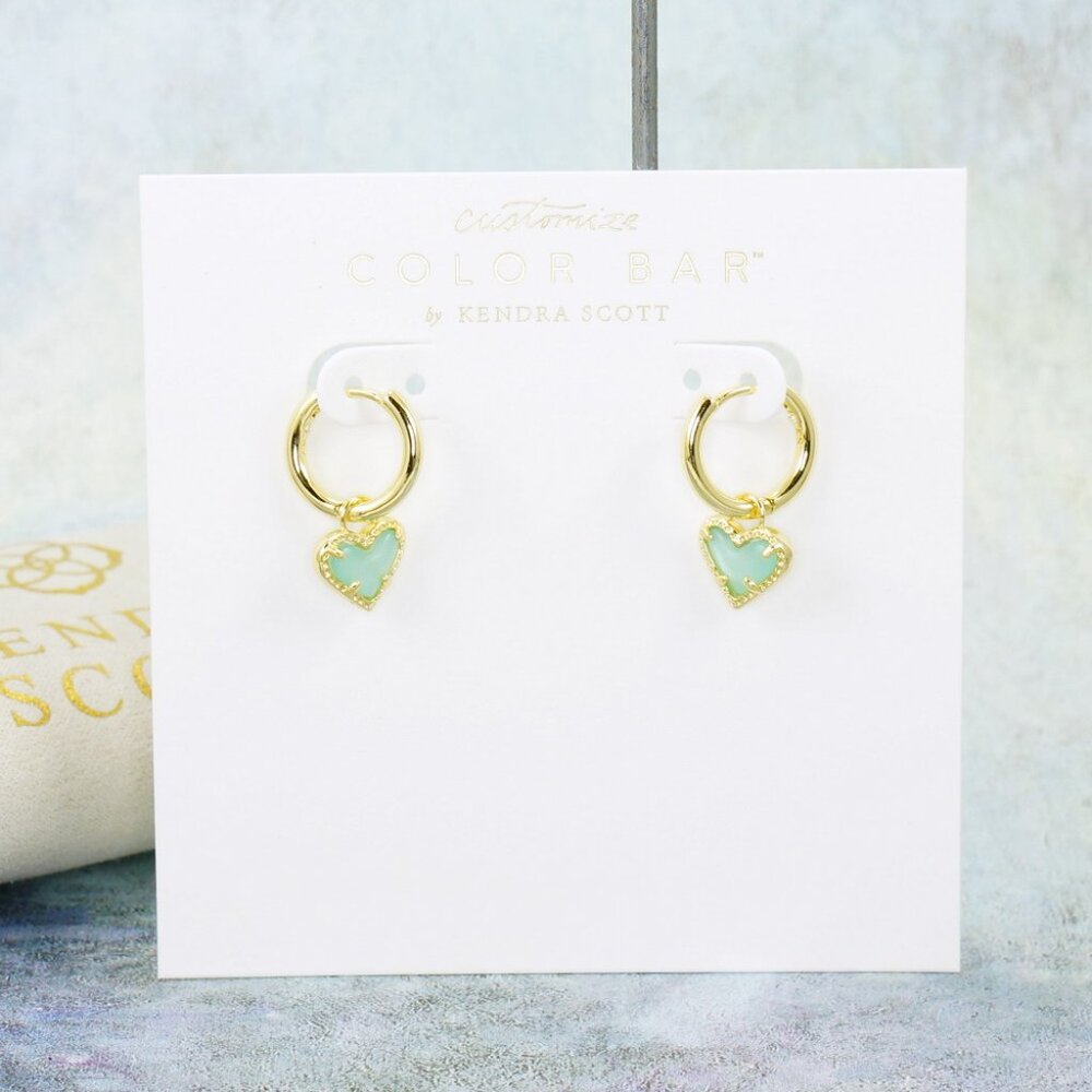 Kendra Scott Ari Heart Huggie Light Blue Illusion Earrings Gold Plated March